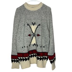 Vintage Lazarus Womens Pullover Sweater M Wool Tribal Aztec Arrow Wool Oversized